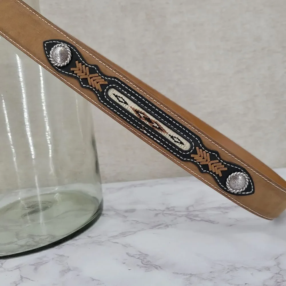 Nocona Top Hand Leather Western Belt Tan with Black Billet Silver Concho Men's